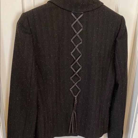 Simon Chang Wool Silk Corset Back Brown Blazer Designer Boho Business Casual - Picture 2 of 15